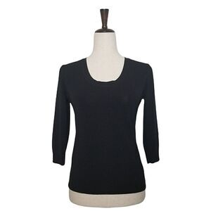 Joseph A. Black Ribbed Scoop Neck 3/4 Seeve Sweater Size M